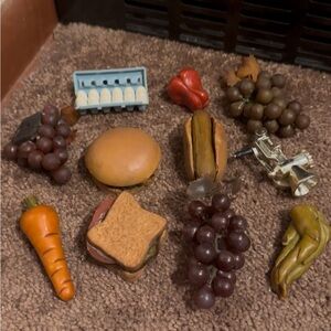 11 piece Miniature Food and Fruit Figurines refrigerator magnets.